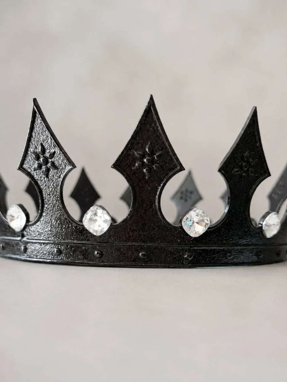 Black King Crown, Clear Jewels Crown, Mens Gothic Medieval, Royal Costume Crown